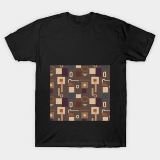 Geometric Pattern in Earthy Tones: Retro Wallpaper with Triangles, Circles, and Rectangles. T-Shirt